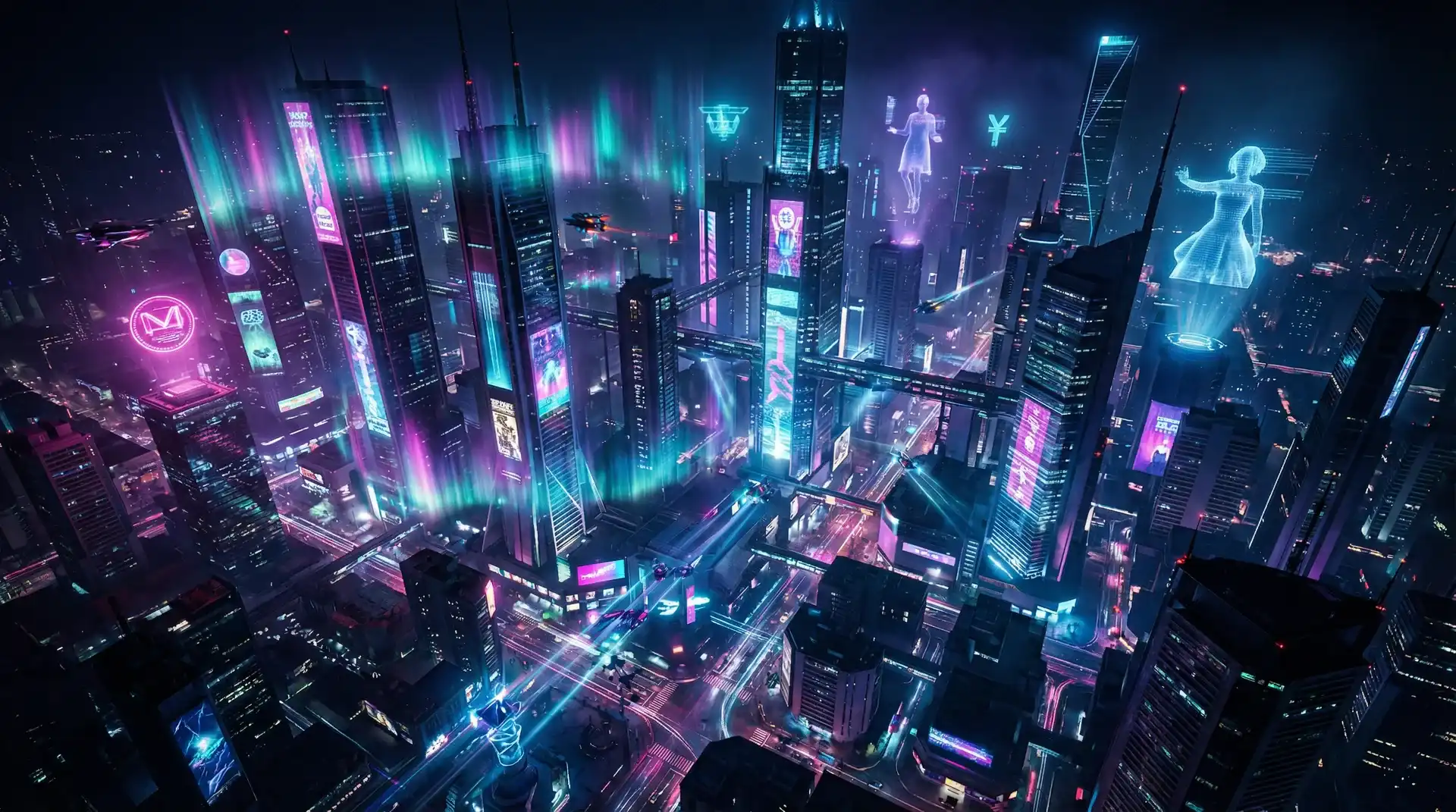 巅峰国际 - 赛博朋克未来都市夜景极光渐变